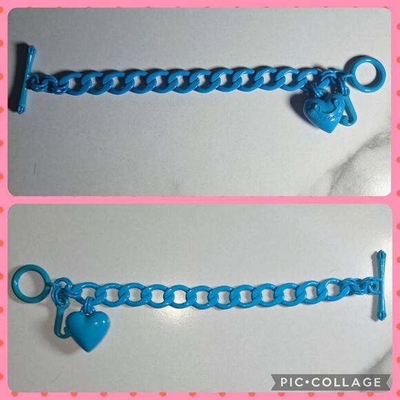 Juicy Couture Y2K Turquoise Enamel Puffy Heart Starter Charm Bracelet - Picture 7 of 7